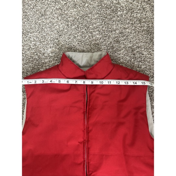 Vintage J. Crew Puffer Vest Women's Medium‎ Red/ Beige Reversible Y2K Full Zip - Picture 15 of 15